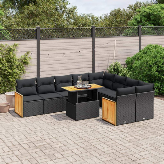 Set Divani da Giardino 10pz con Cuscini in Polyrattan Nero - homemem39