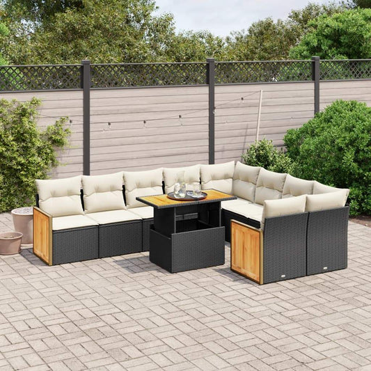 Set Divani da Giardino 10pz con Cuscini in Polyrattan Nero - homemem39