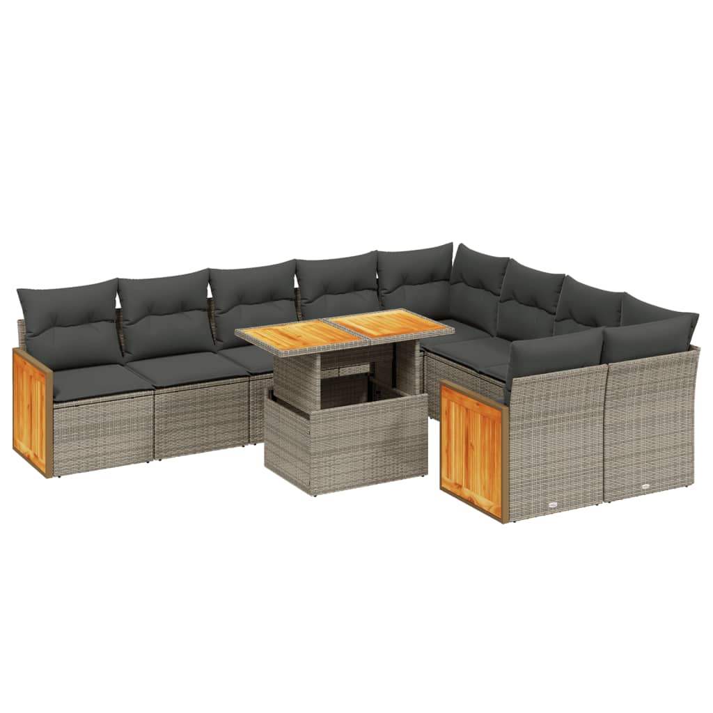 Set Divano da Giardino 10 pz con Cuscini Grigio in Polyrattan - homemem39