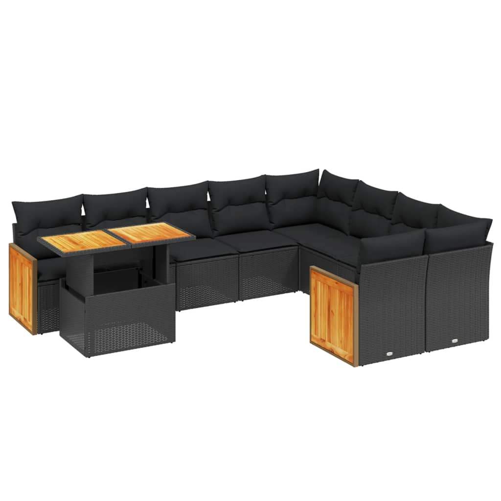 Set Divani da Giardino 10pz con Cuscini in Polyrattan Nero - homemem39