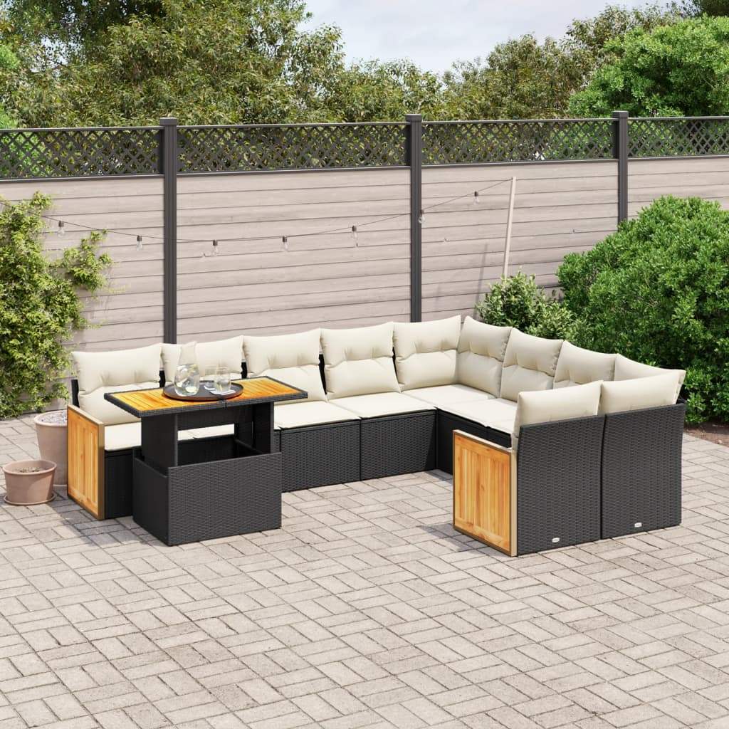 Set Divani da Giardino 10pz con Cuscini in Polyrattan Nero - homemem39
