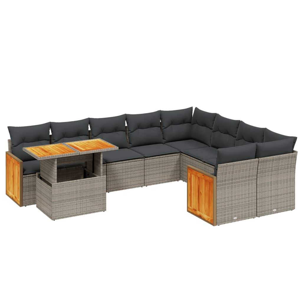 Set Divano da Giardino 10 pz con Cuscini Grigio in Polyrattan - homemem39