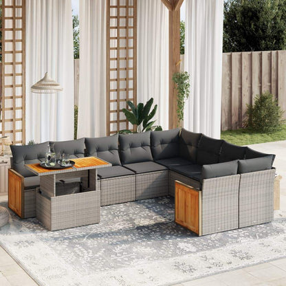 Set Divano da Giardino 10 pz con Cuscini Grigio in Polyrattan - homemem39