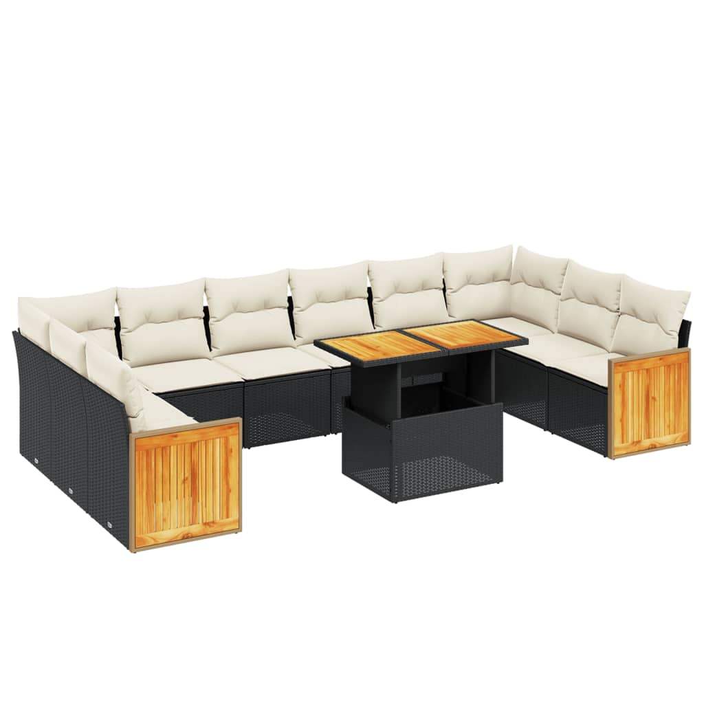 Set Divani da Giardino 11 pz con Cuscini in Polyrattan Nero - homemem39