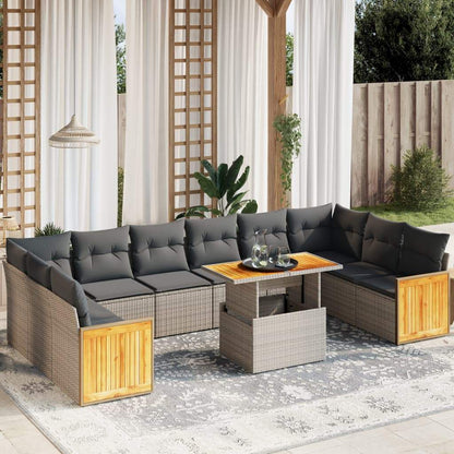 Set Divani da Giardino 11 pz con Cuscini in Polyrattan Grigio - homemem39
