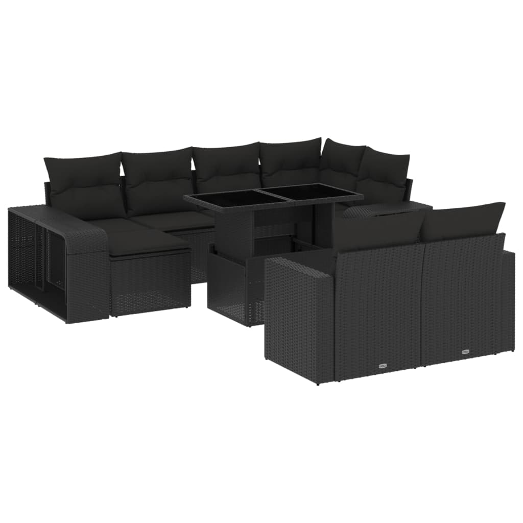 Set Divani da Giardino 11 pz con Cuscini in Polyrattan Nero | homemem39