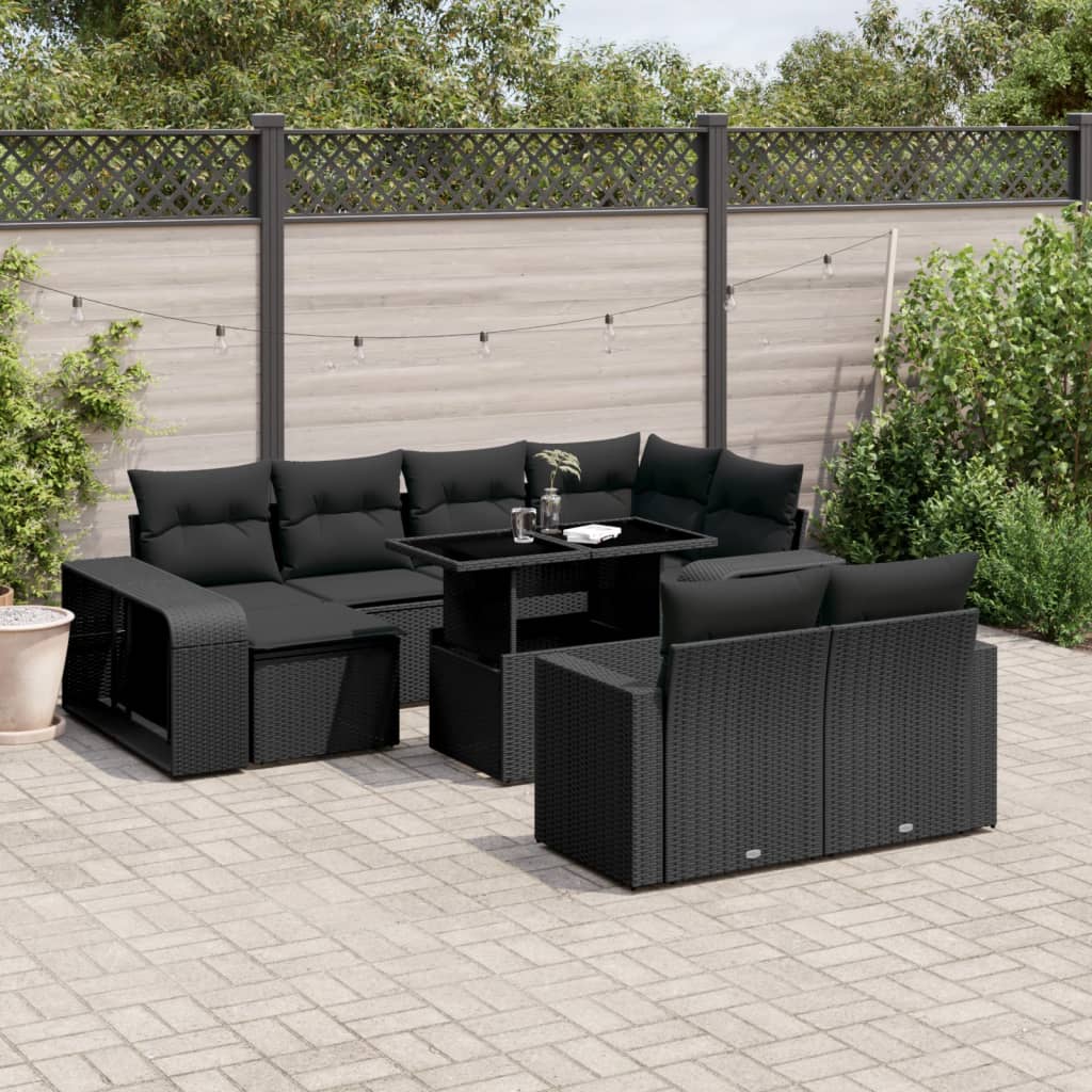 Set Divani da Giardino 11 pz con Cuscini in Polyrattan Nero - homemem39