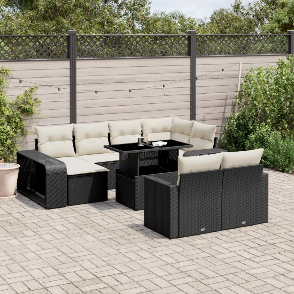 Set Divani da Giardino 11 pz con Cuscini in Polyrattan Nero | homemem39