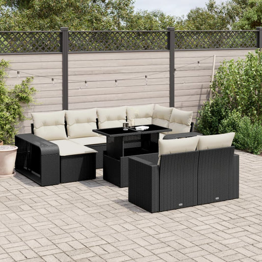 Set Divani da Giardino 11 pz con Cuscini in Polyrattan Nero - homemem39