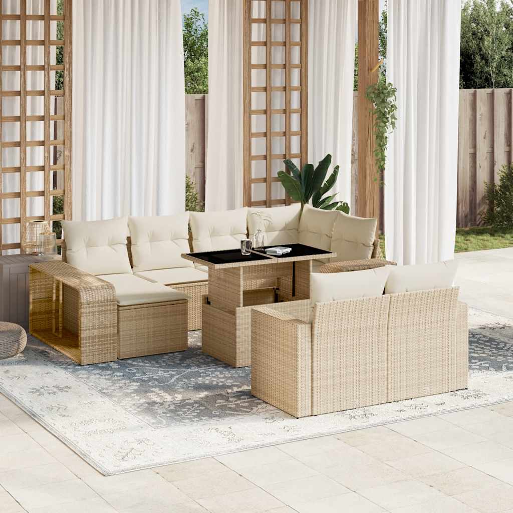Set Divani da Giardino 11 pz con Cuscini Beige in Polyrattan - homemem39