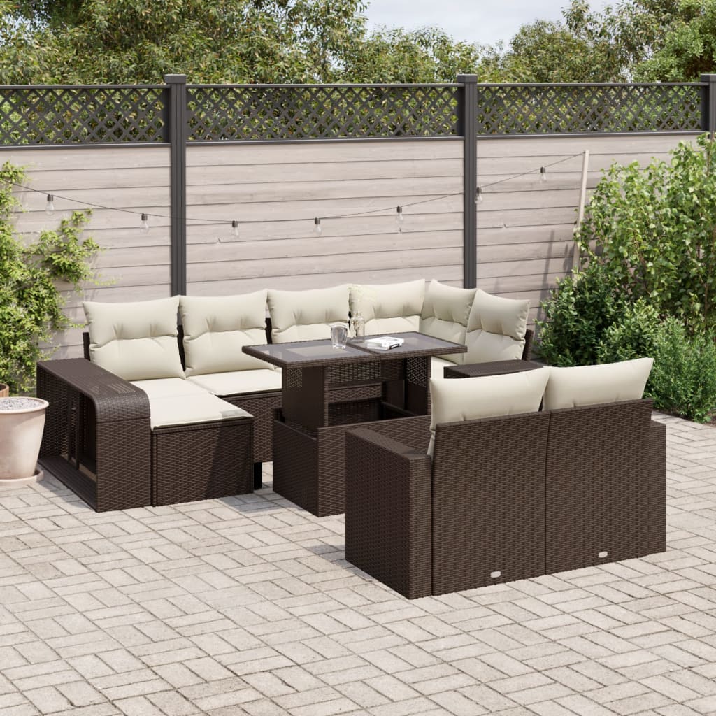 Set Divani da Giardino 11 pz con Cuscini Polyrattan Marrone | homemem39