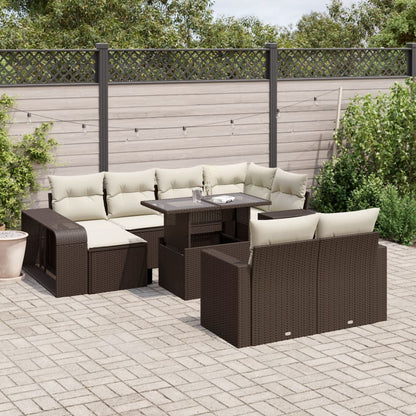 Set Divani da Giardino 11 pz con Cuscini Polyrattan Marrone | homemem39