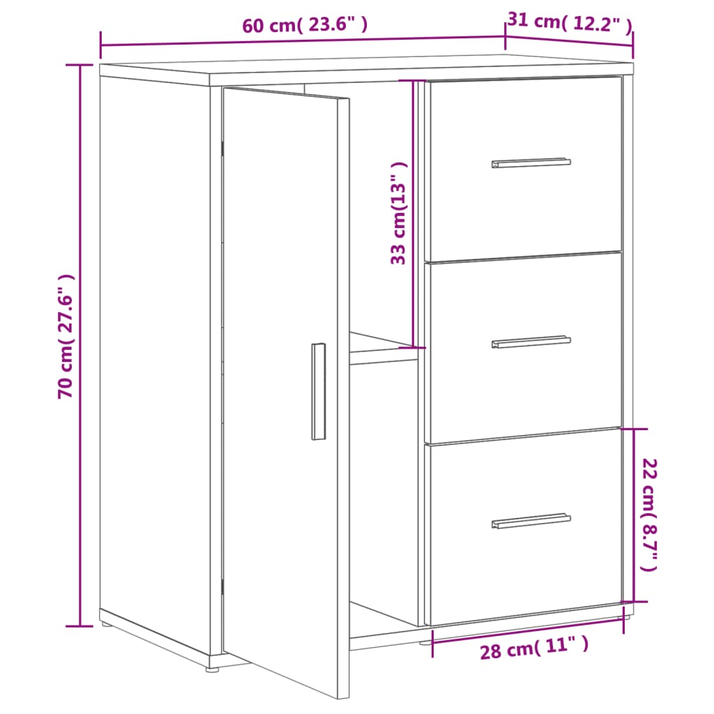 Credenze 2 pz Grigio Cemento 60x31x70 cm in Legno Multistrato