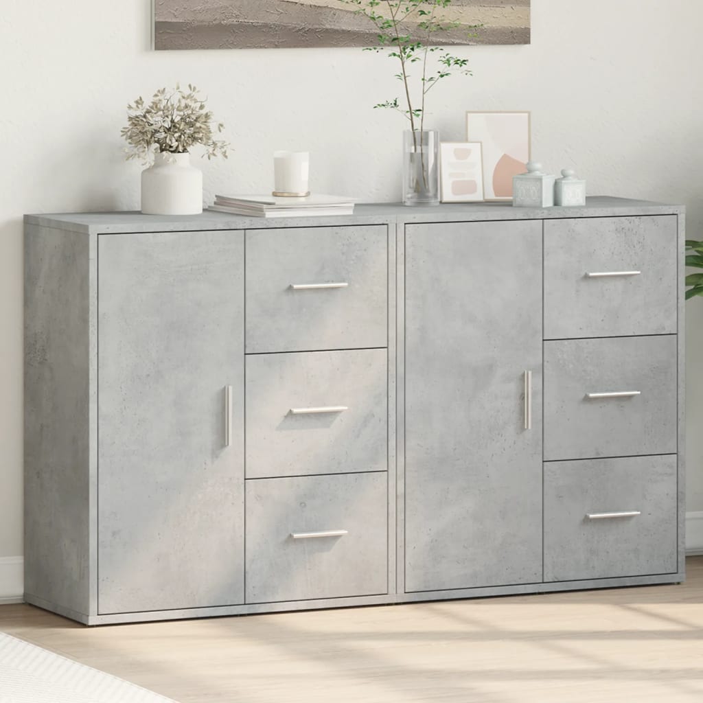 Credenze 2 pz Grigio Cemento 60x31x70 cm in Legno Multistrato - homemem39
