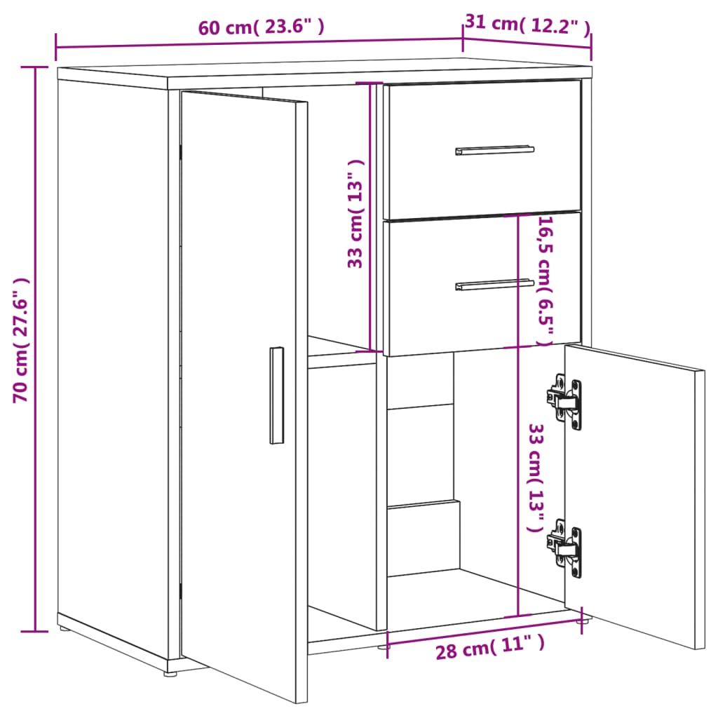 Credenze 2 pz Bianche 60x31x70 cm in Legno Multistrato