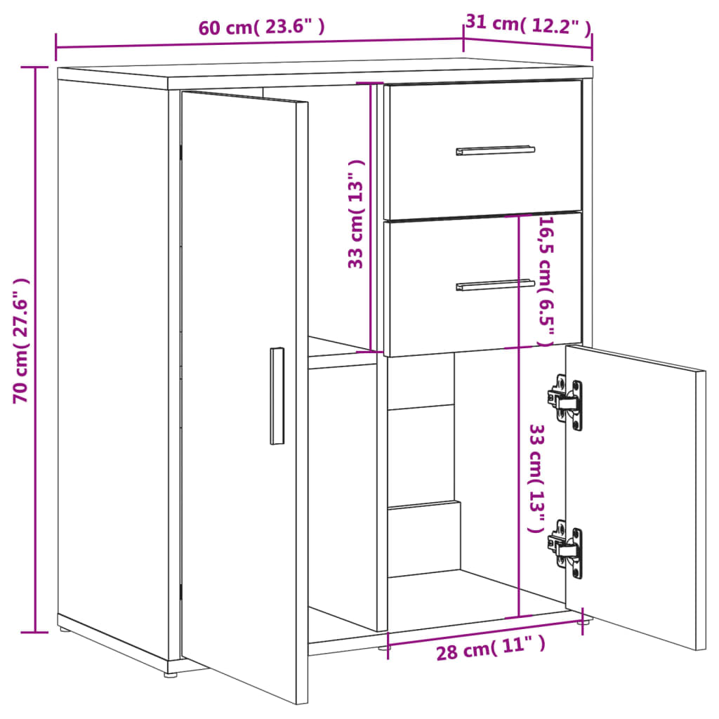 Credenze 2 pz Rovere Fumo 60x31x70 cm in Legno Multistrato