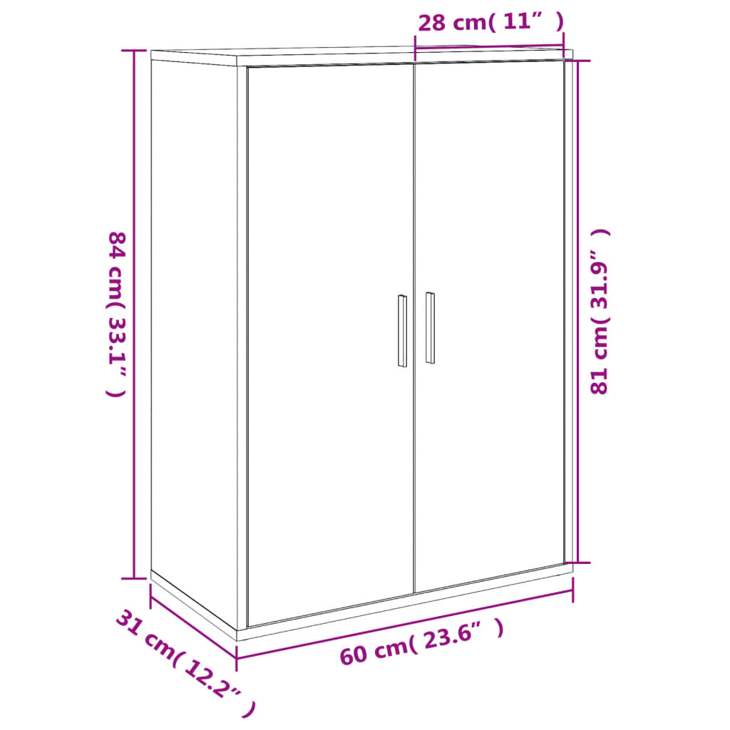 Credenze 2 pz Grigio Cemento 60x31x84 cm in Legno Multistrato