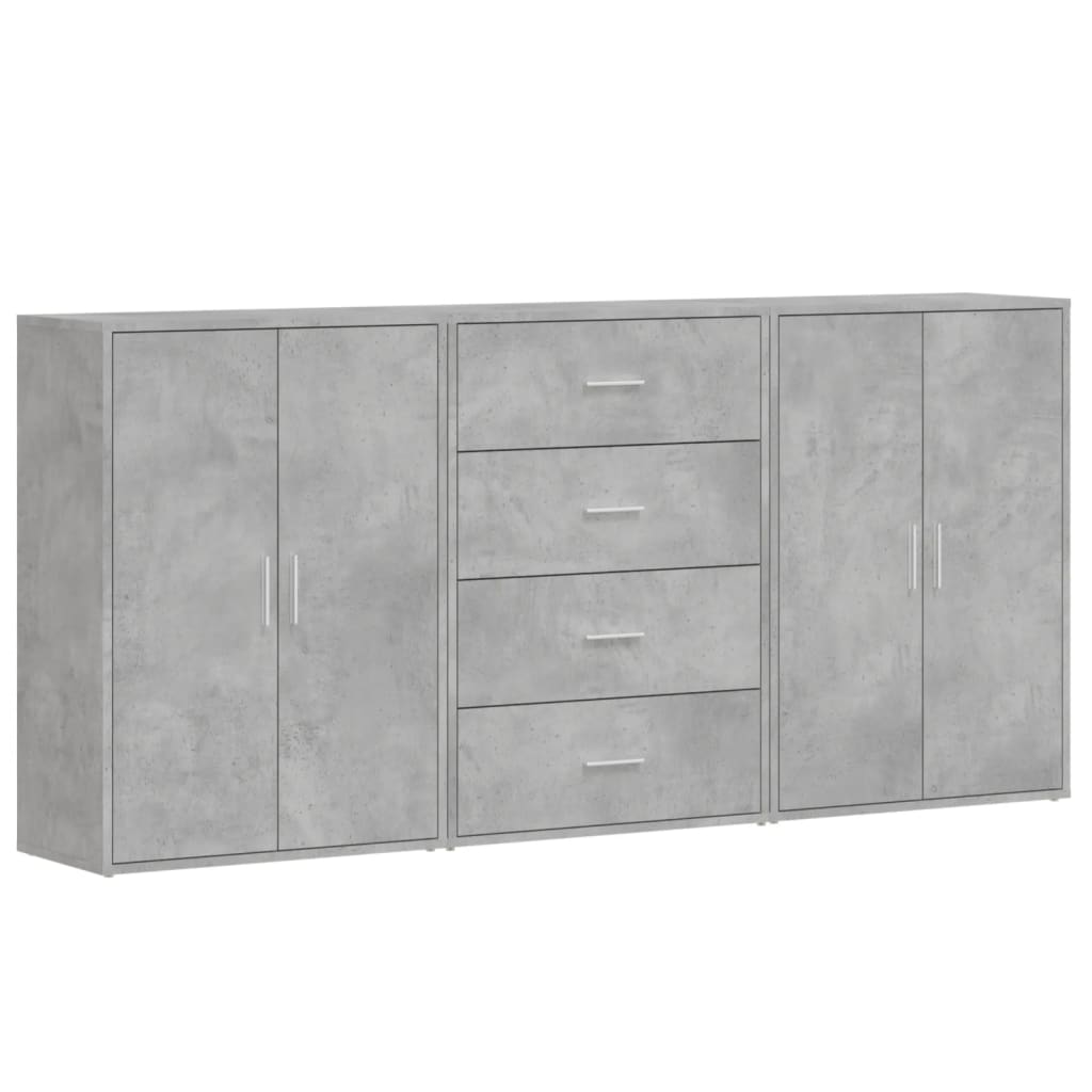 Credenze 3 pz Grigio Cemento 60x31x84 cm in Legno Multistrato