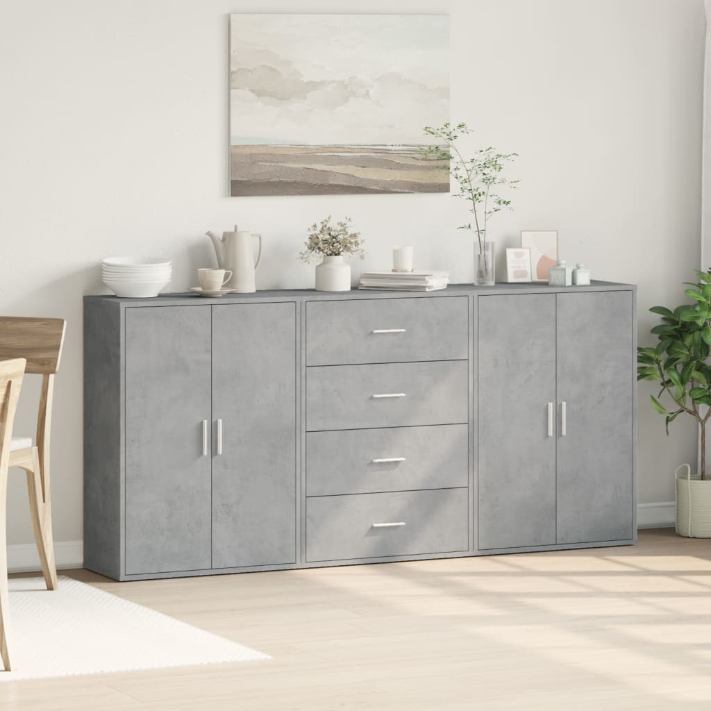 Credenze 3 pz Grigio Cemento 60x31x84 cm in Legno Multistrato