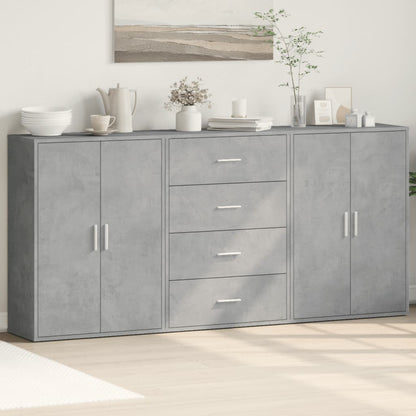 Credenze 3 pz Grigio Cemento 60x31x84 cm in Legno Multistrato