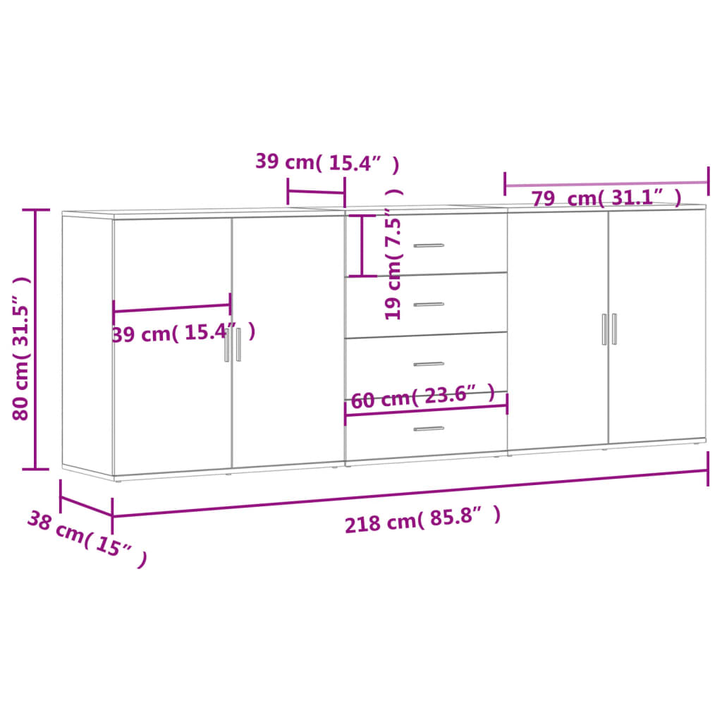 Sideboards 3 pcs Sonoma Gray in Plywood