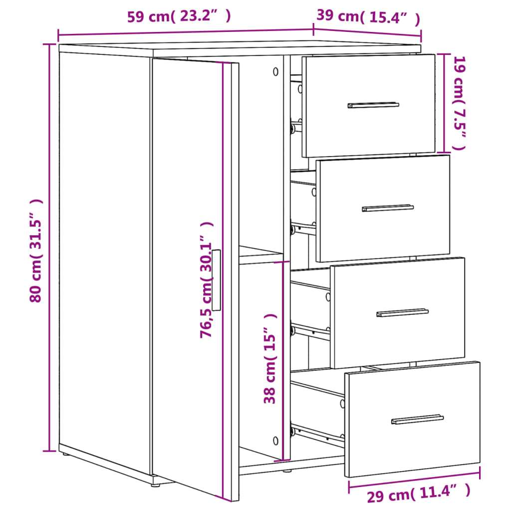 Credenze 2 pz Grigio Cemento 59x39x80 cm in Legno Multistrato