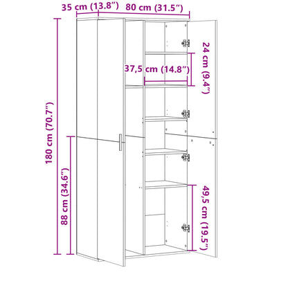 Credenza Bianca 80x35x180 cm in Legno Multistrato | homemem39