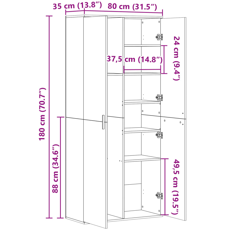 Credenza Grigio Sonoma 80x35x180 cm in Legno Multistrato | homemem39