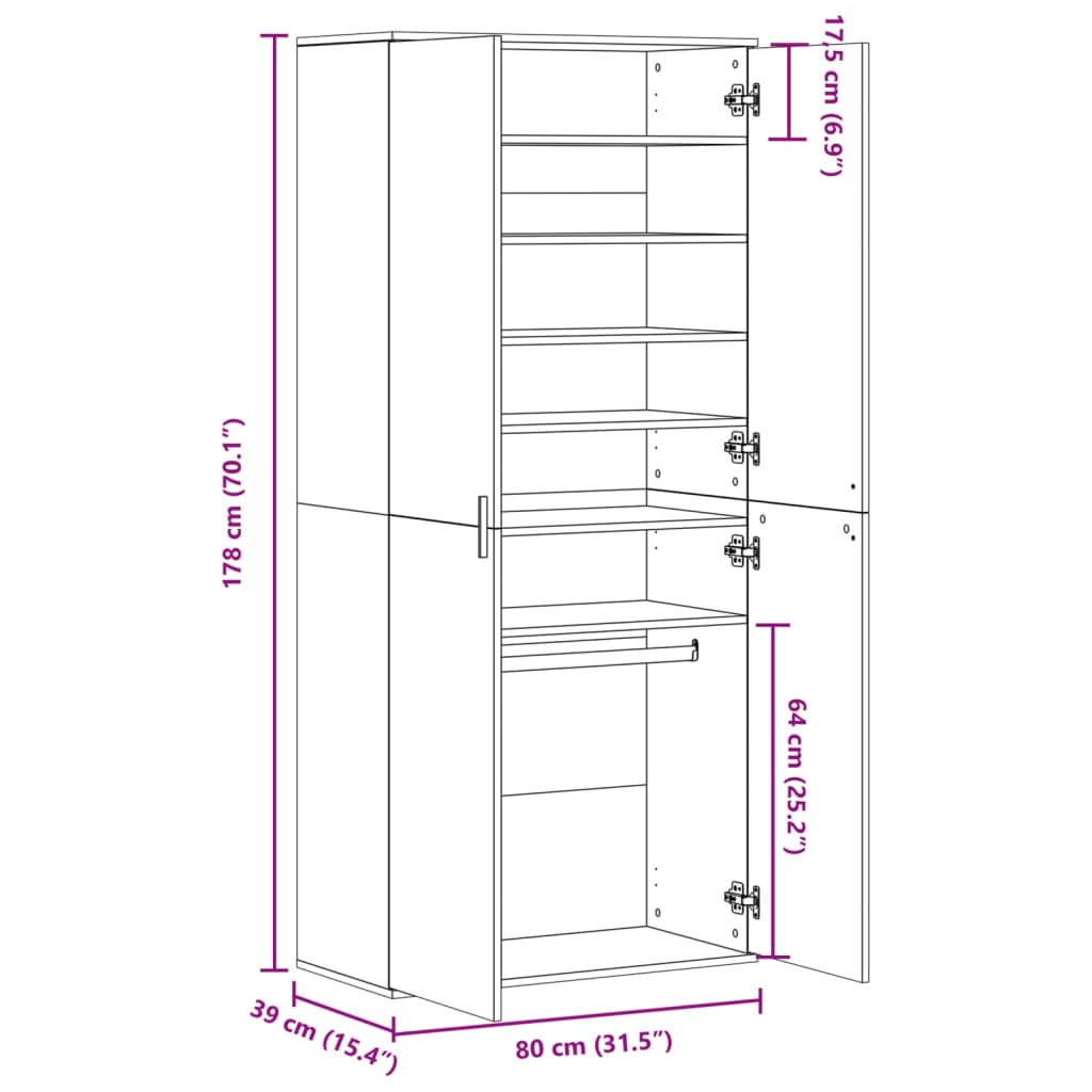 Scarpiera Grigio Cemento 80x39x178 cm in Legno Multistrato