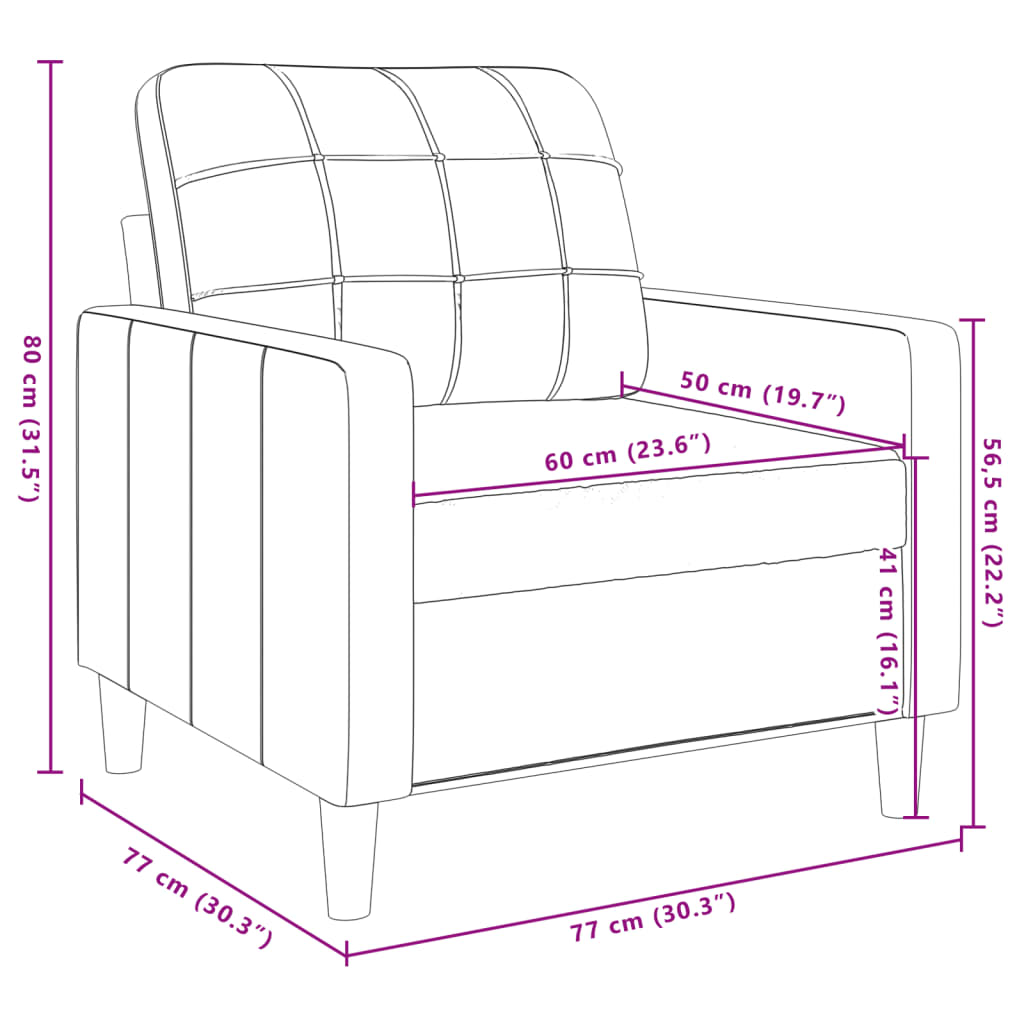 Poltrona Grigio Chiaro 60 cm Velluto