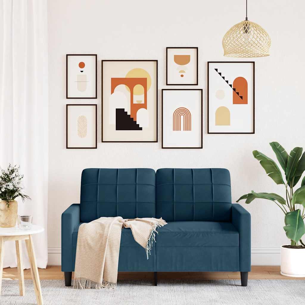 Divano a 2 Posti Blu 120 cm in Velluto