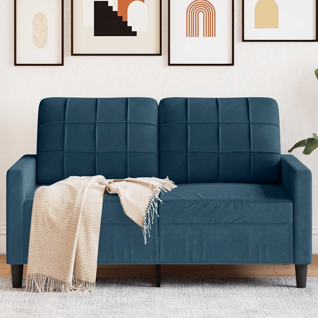 Divano a 2 Posti Blu 120 cm in Velluto