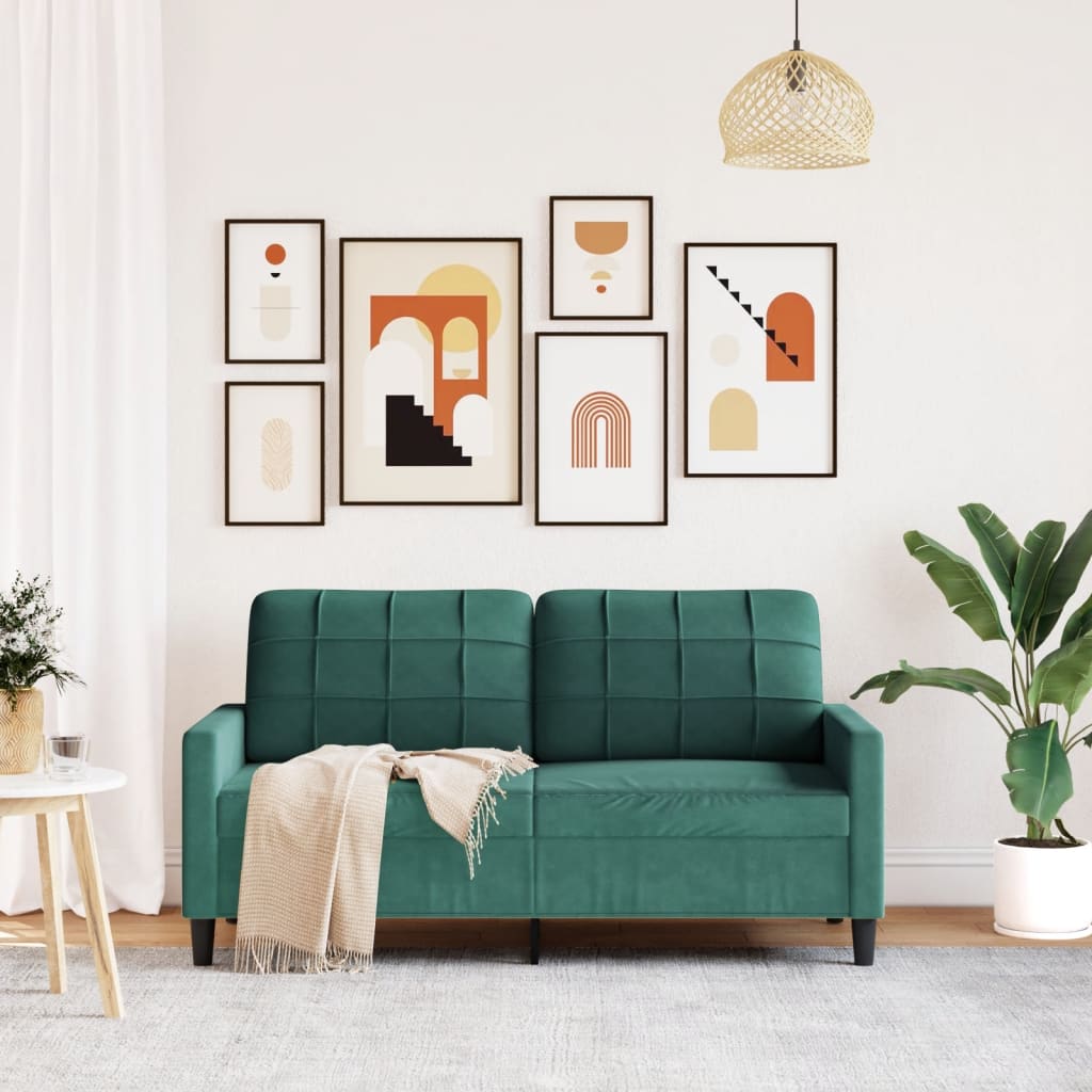 Divano a 2 Posti Verde Scuro 140 cm in Velluto - homemem39