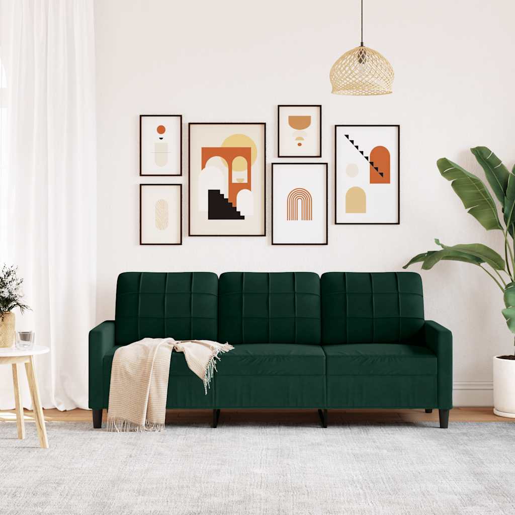 Divano a 3 Posti Verde Scuro 180 cm in Velluto