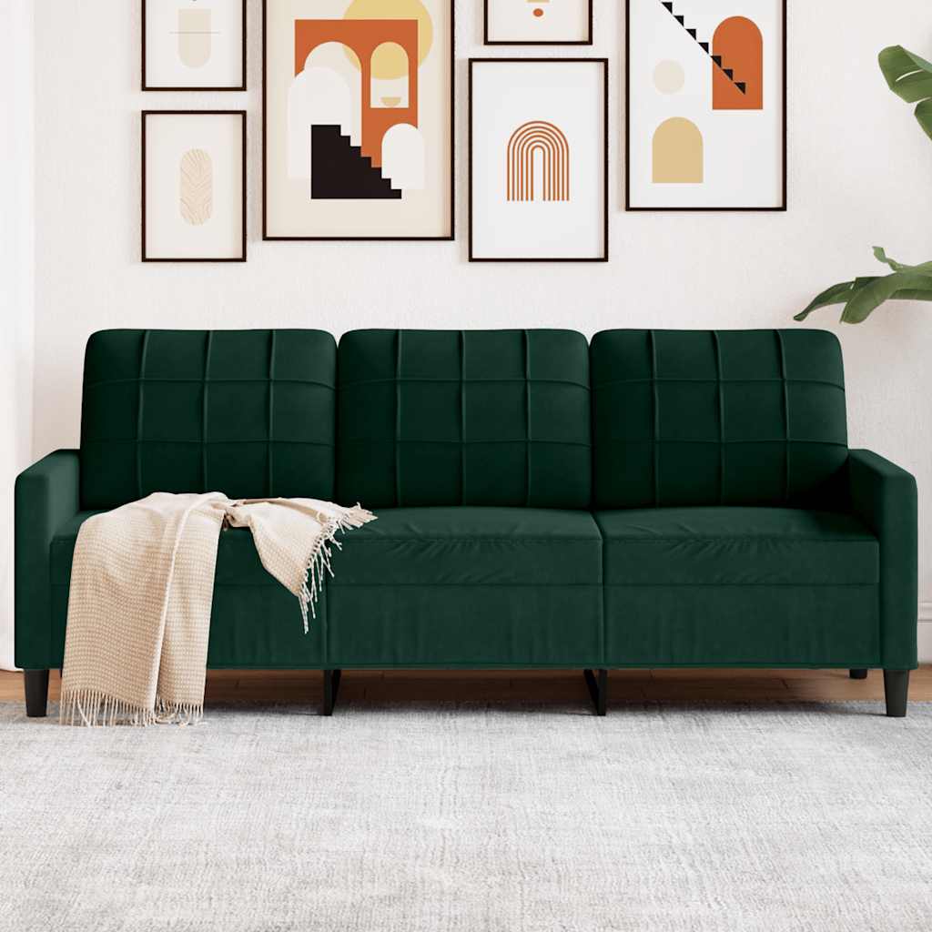 Divano a 3 Posti Verde Scuro 180 cm in Velluto