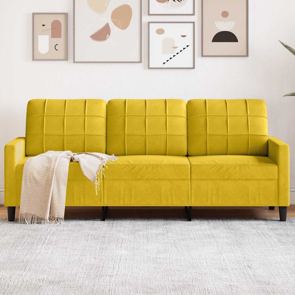 Divano a 3 Posti Giallo 180 cm in Velluto