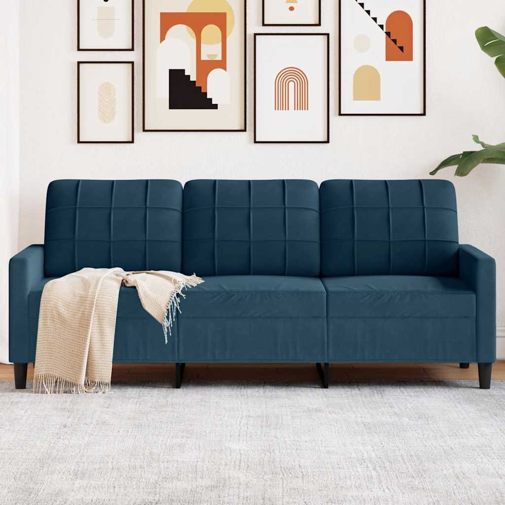 Divano a 3 Posti Blu 180 cm in Velluto | homemem39