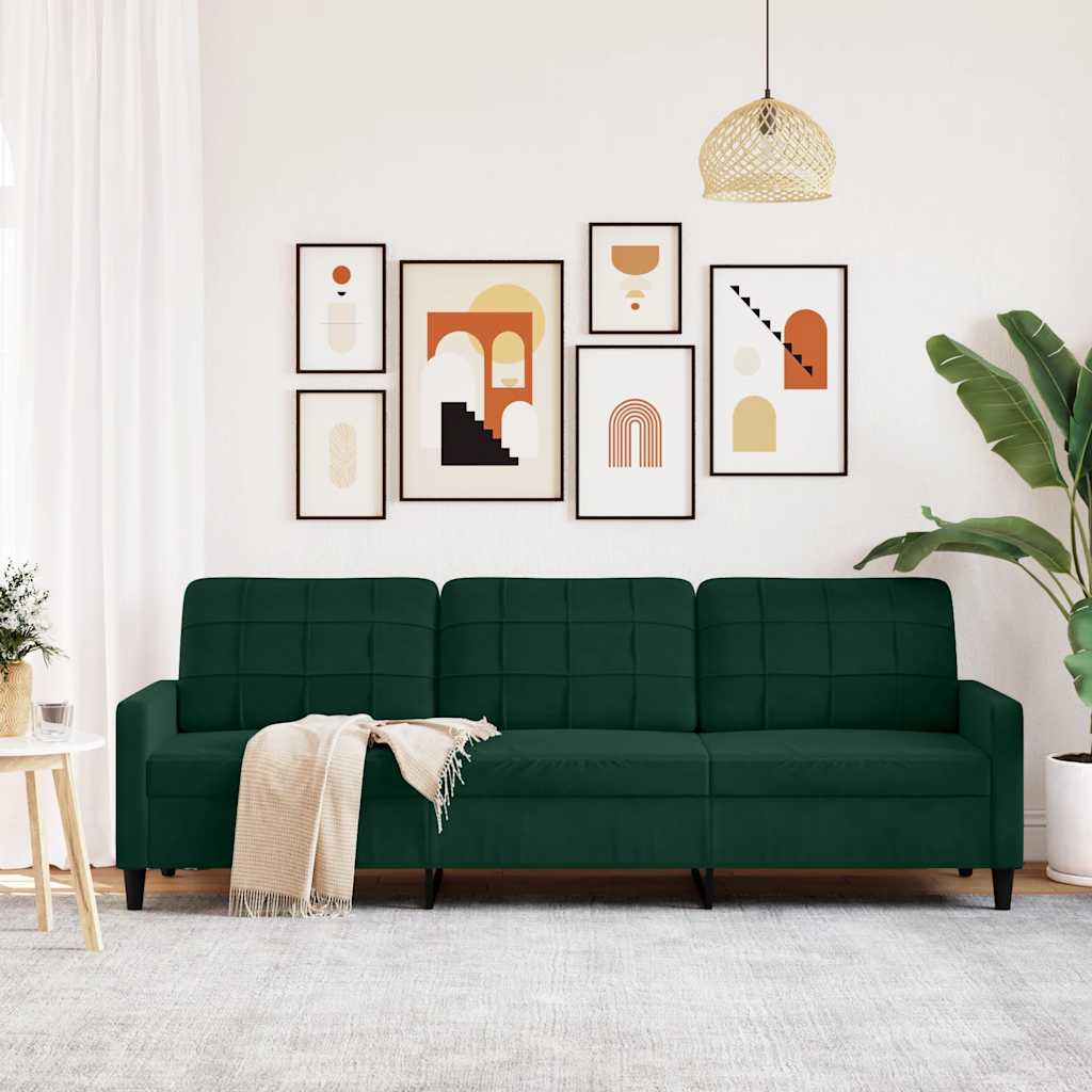 Divano a 3 Posti Verde Scuro 210 cm in Velluto | homemem39