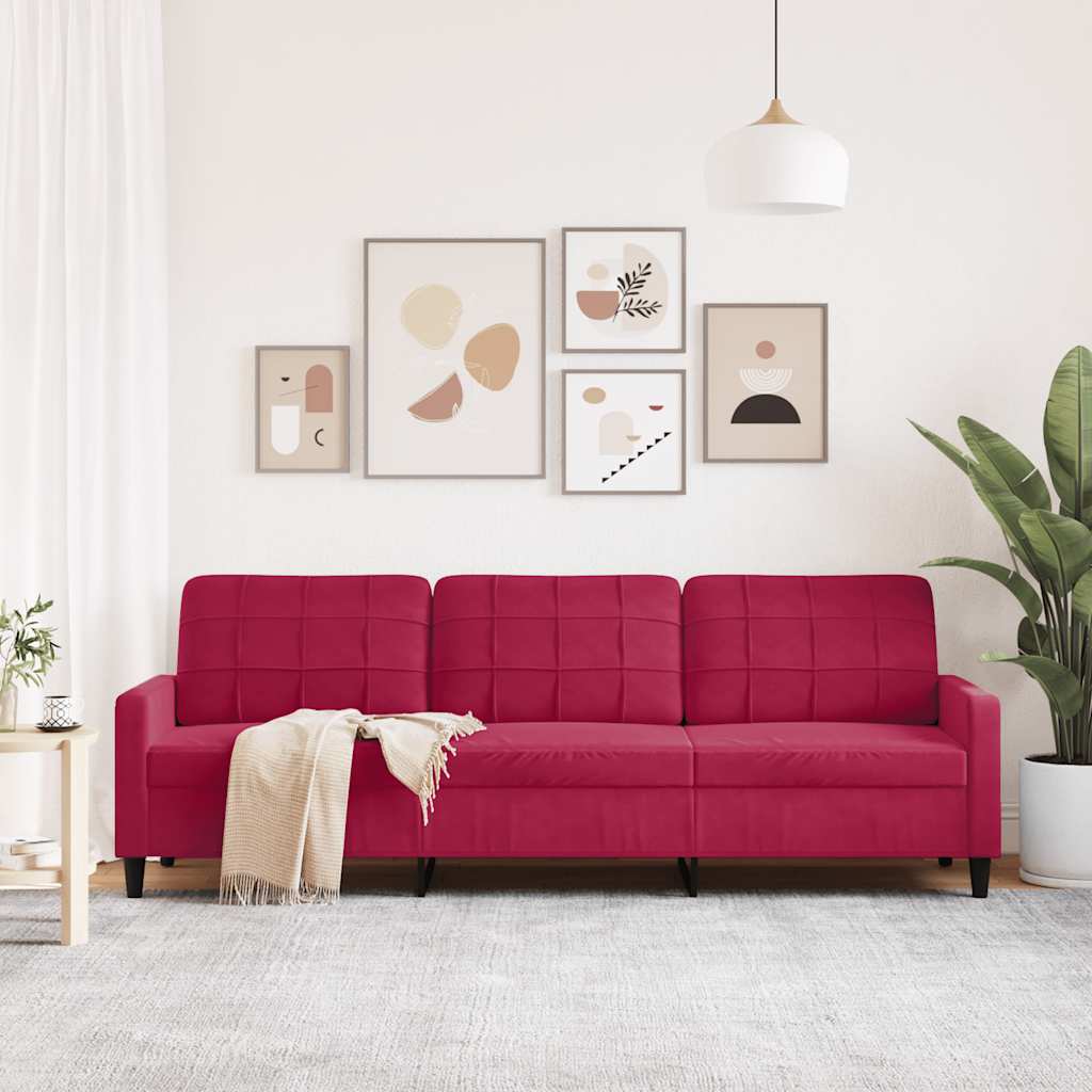Divano a 3 Posti Rosso Vino 210 cm in Velluto | homemem39