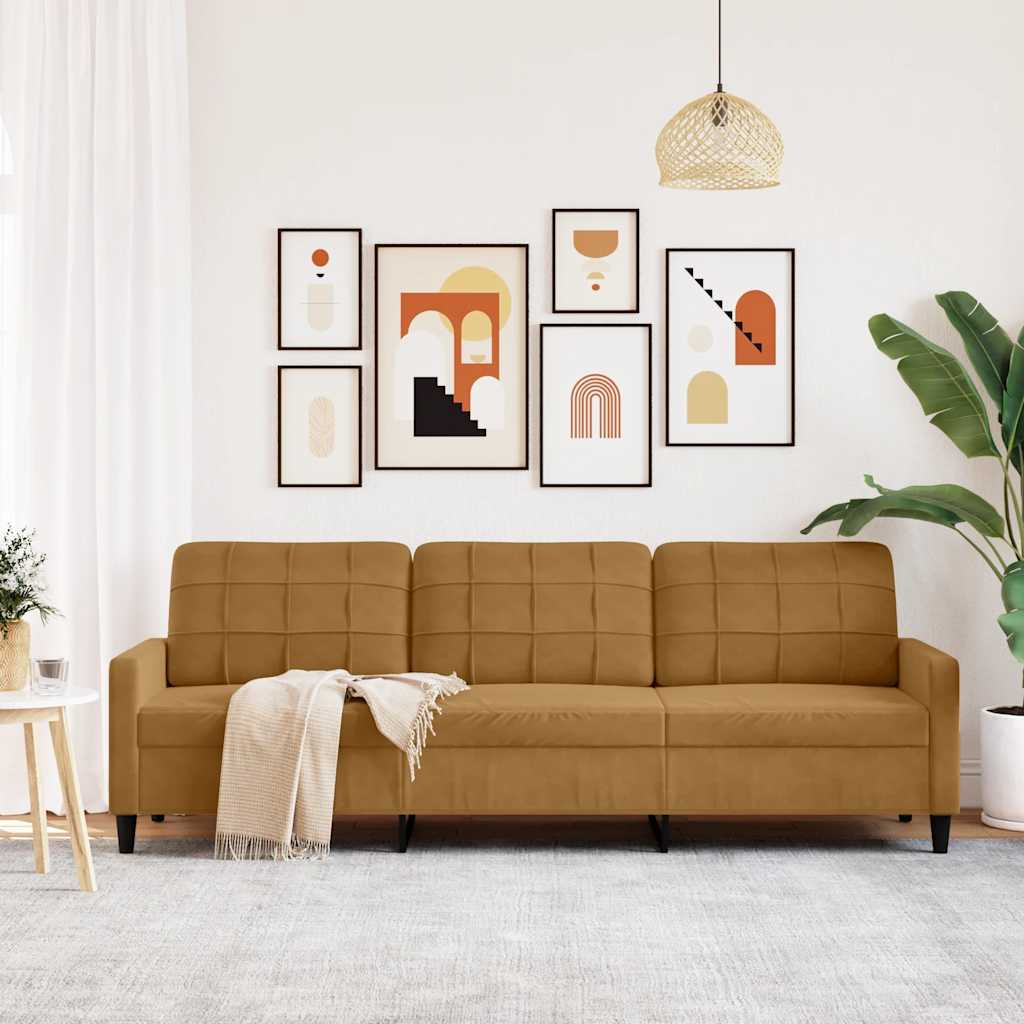 Divano a 3 Posti Marrone 210 cm in Velluto | homemem39