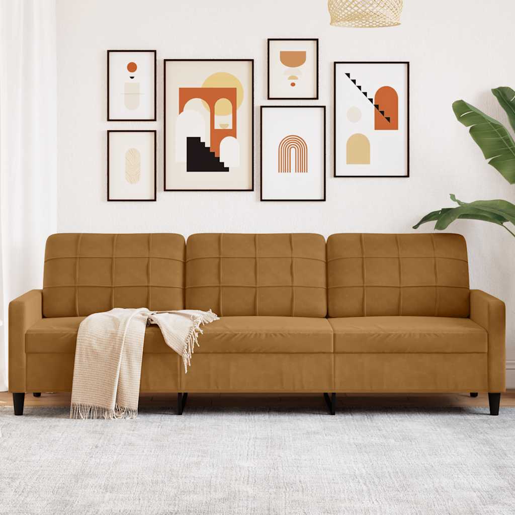 Divano a 3 Posti Marrone 210 cm in Velluto | homemem39