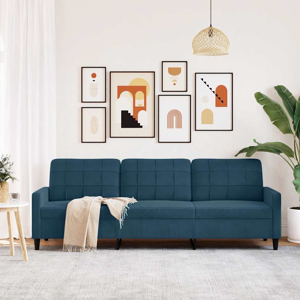 Divano a 3 Posti Blu 210 cm in Velluto | homemem39