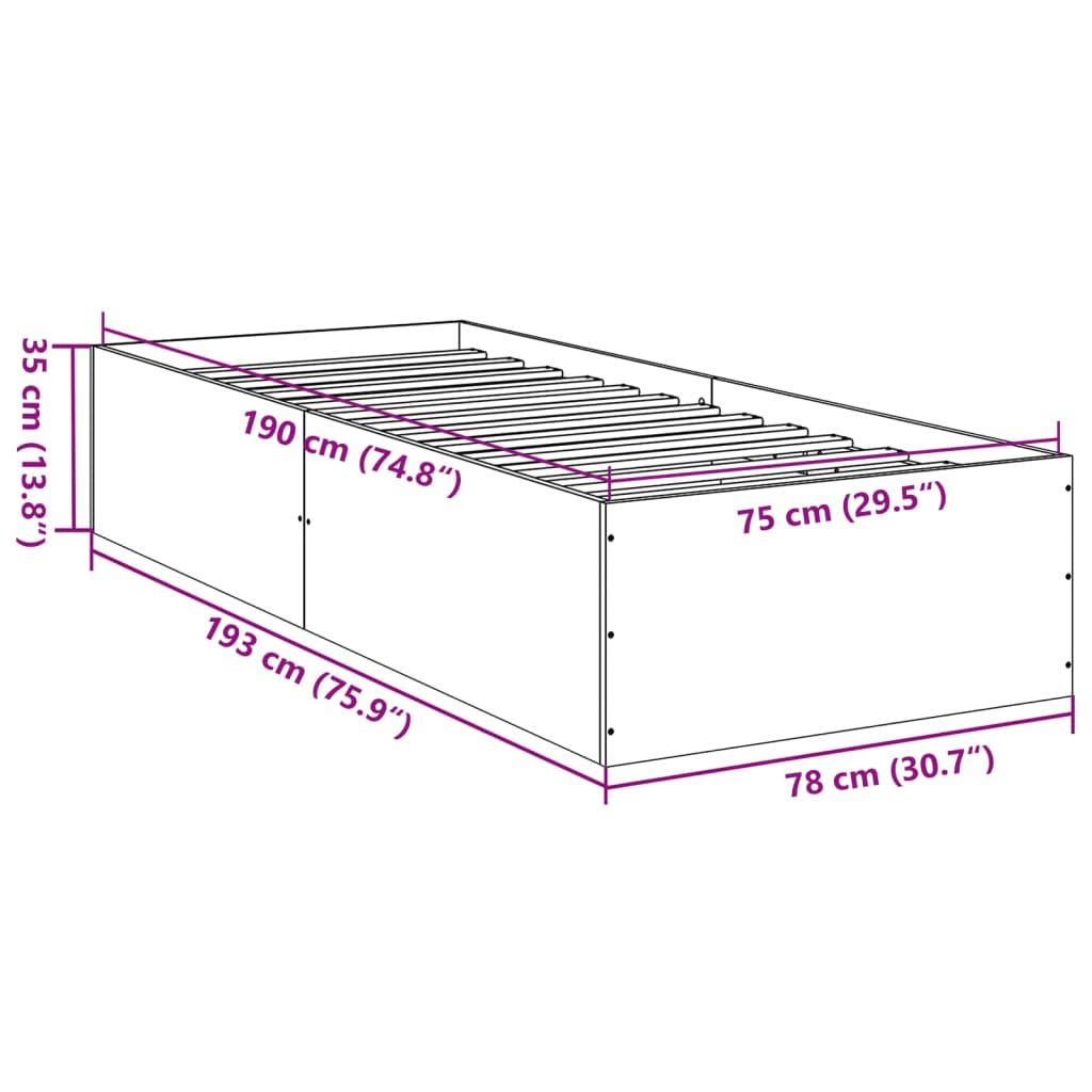 Giroletto senza Materasso Rovere Fumo 75x190 cm in Truciolato