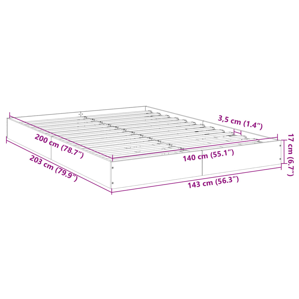 Giroletto senza Materasso Rovere Fumo 140x200 cm in Truciolato