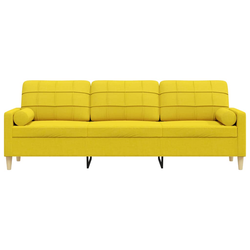 Divano a 3 Posti con Cuscini Giallo Chiaro 210 cm in Tessuto