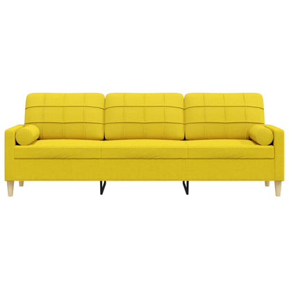 Divano a 3 Posti con Cuscini Giallo Chiaro 210 cm in Tessuto