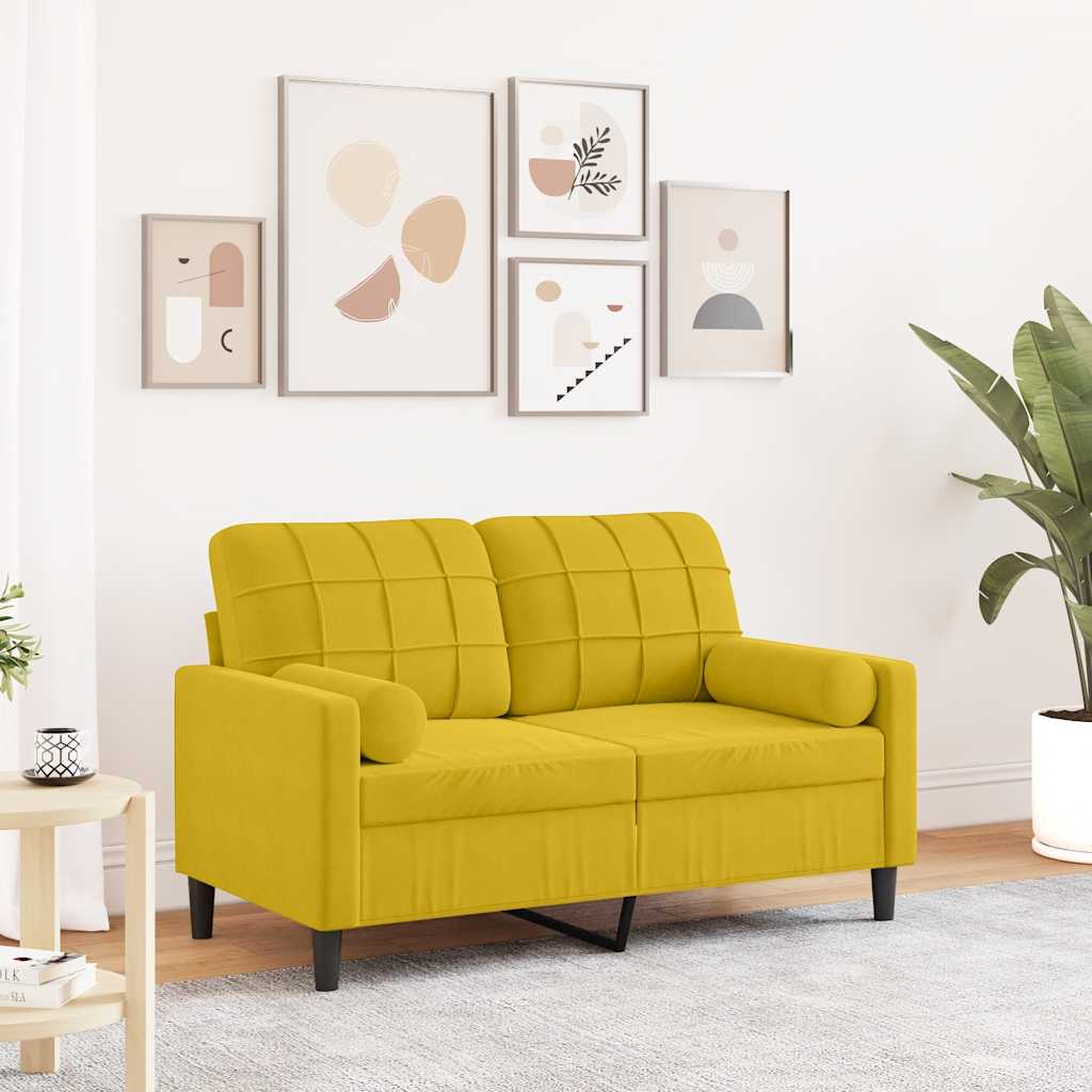 Divano a 2 Posti con Cuscini Giallo 120 cm in Velluto | homemem39