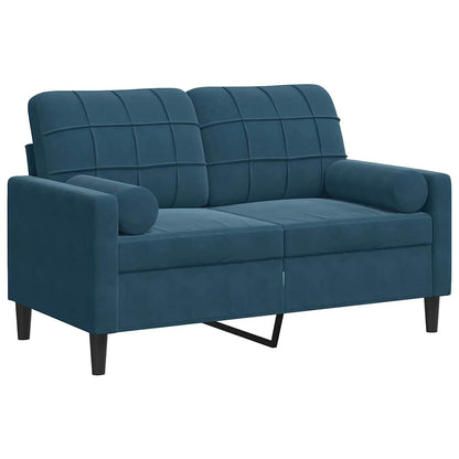 Divano a 2 Posti con Cuscini Blu 120 cm in Velluto