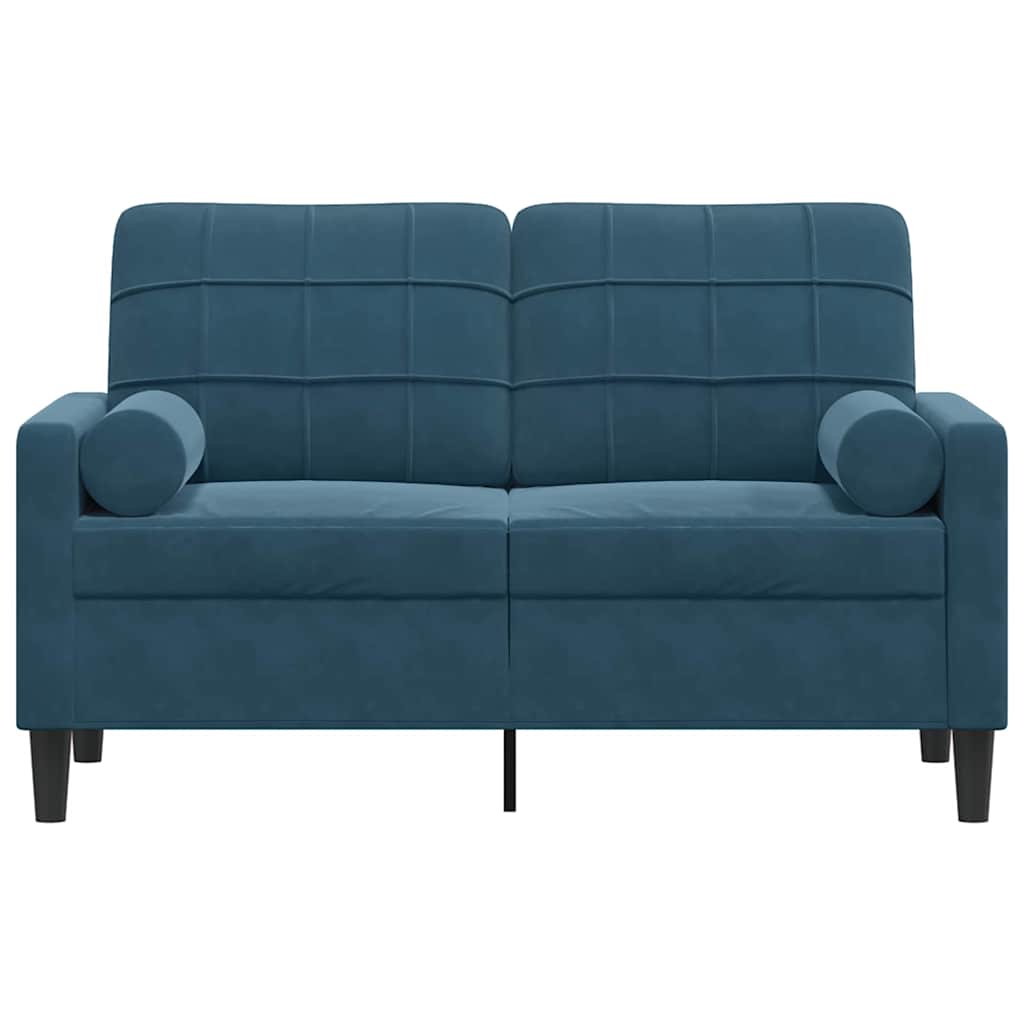 Divano a 2 Posti con Cuscini Blu 120 cm in Velluto | homemem39