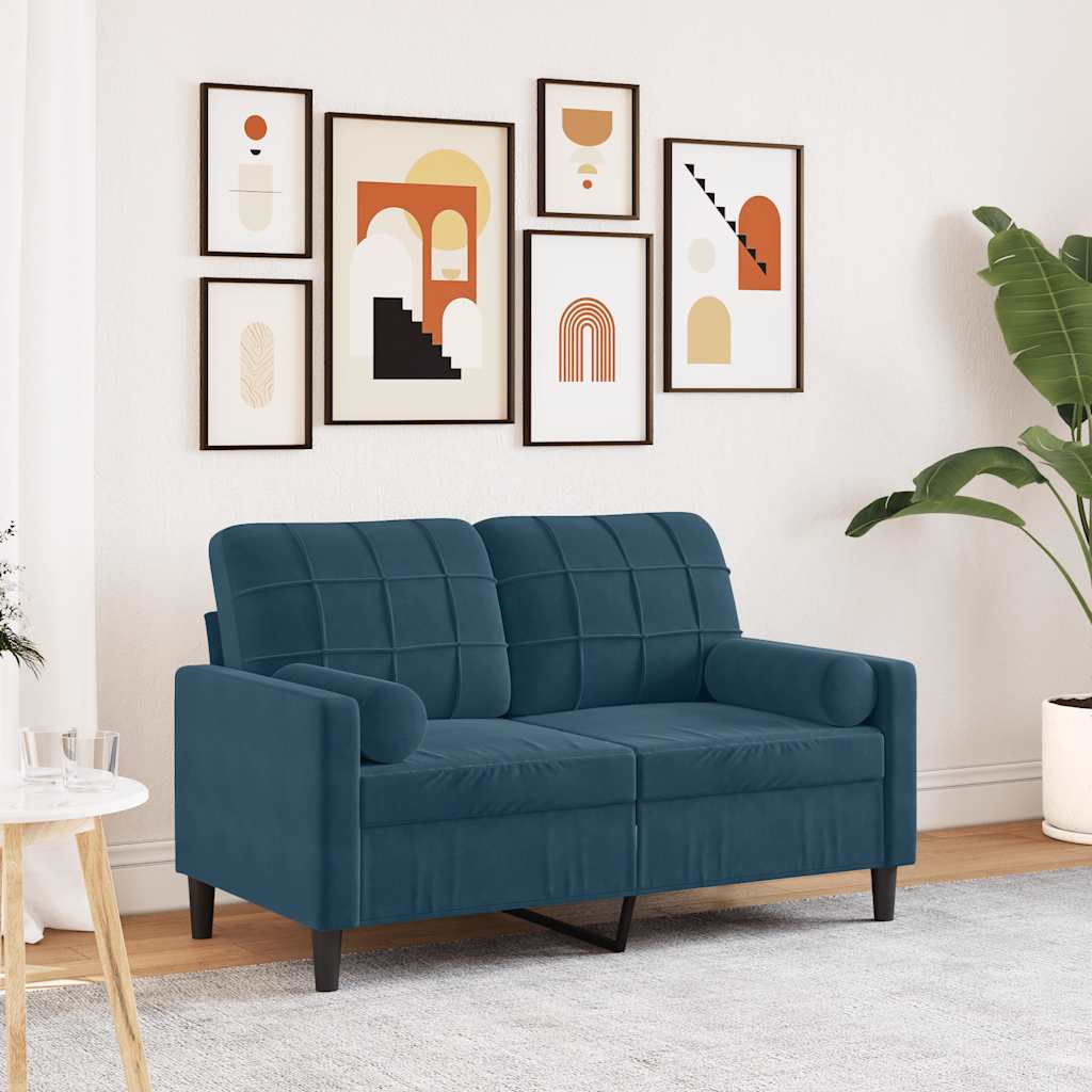Divano a 2 Posti con Cuscini Blu 120 cm in Velluto | homemem39
